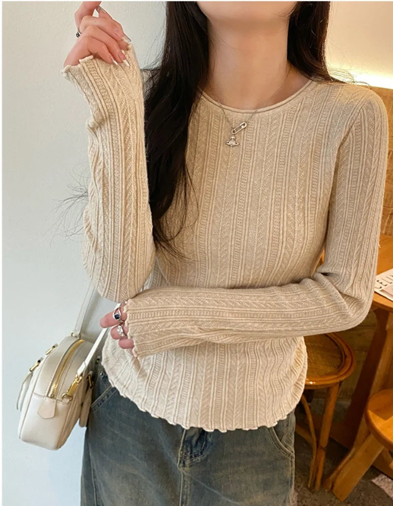 2025 neue Herbst Frühling Pullover Mode Frauen Gestrickte Dünne Lange Hülse O-ansatz Jumper Casual Büro Dame Pendeln Pullover Top.
