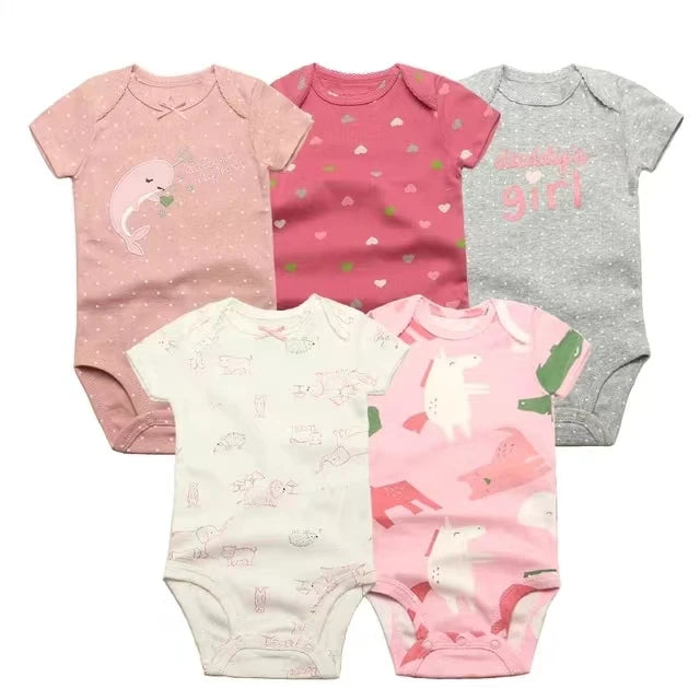 5 stück Unisex Baby Bodys Mode Körper Anzüge Kurzarm Neugeborenen Overall Cartoon Baby Junge Mädchen Kleidung Set Sommer