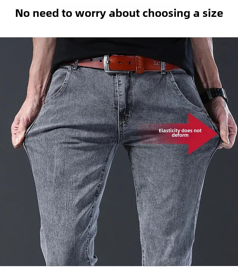 Frühling Herbst Xintang Denim Jeans Herren Slim Fit Casual Trendy Modische Alltagskleidung Blau Gerade Bein Hosen Elastische Taille