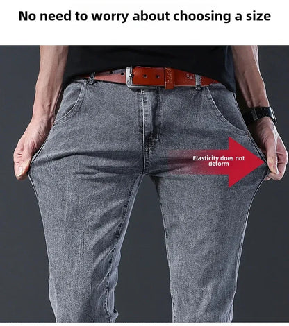 Frühling Herbst Xintang Denim Jeans Herren Slim Fit Casual Trendy Modische Alltagskleidung Blau Gerade Bein Hosen Elastische Taille