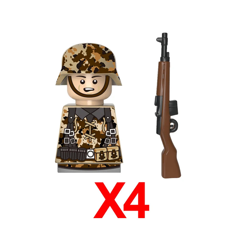 Military WWII Figure Building Blocks Accessories MP40 Rocket Launcher MG42 Officer Army Camouflage Soldier Pzf 98K Toy Gift N029.