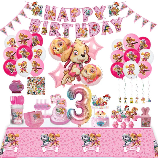 Paw Patrol Rosa Geburtstag Skye Thema Party Dekorationen Geschirr Set Pappteller Tassen Servietten Für Kind Party Liefert Spielzeug Geschenke.