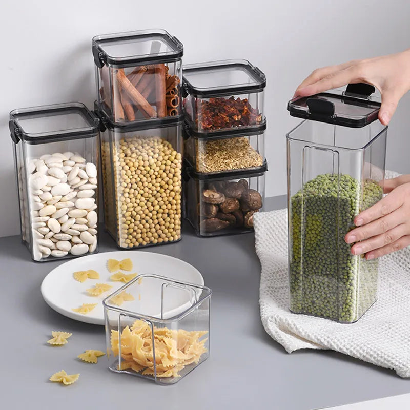 Dry Food Storage Box Food Containers Transparent Stackable Kitchen Spaghetti Noodles Sealed Tank Cans Organizers Bottles.