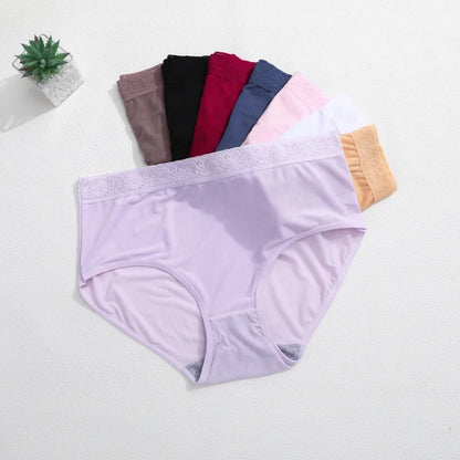 6PCS Women's Plus Size Lace Panties Seamless Solid Color Sport Cozy Physiological Underwear Female Breathable Elastic Lingerie.