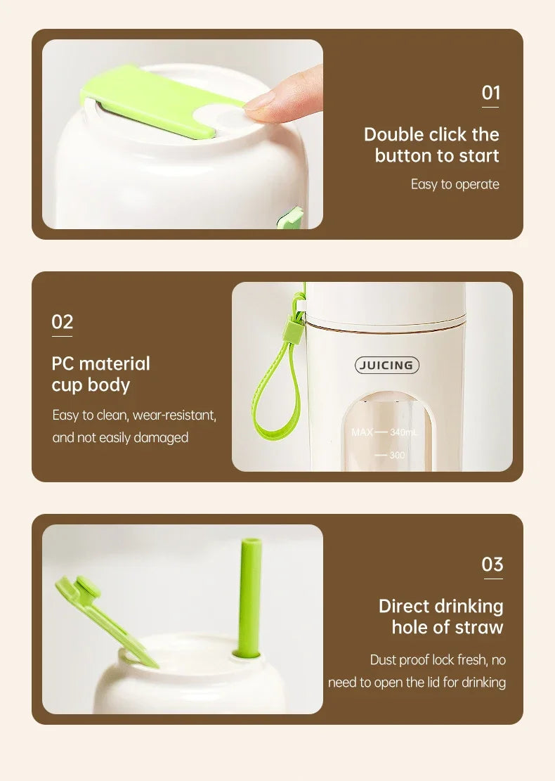 Portable Multi-function USB Wireless Juicer 12-blade Head Fast Juice Extraction 2600mAh Capacity Indoor and Outdoor Mixing Cup