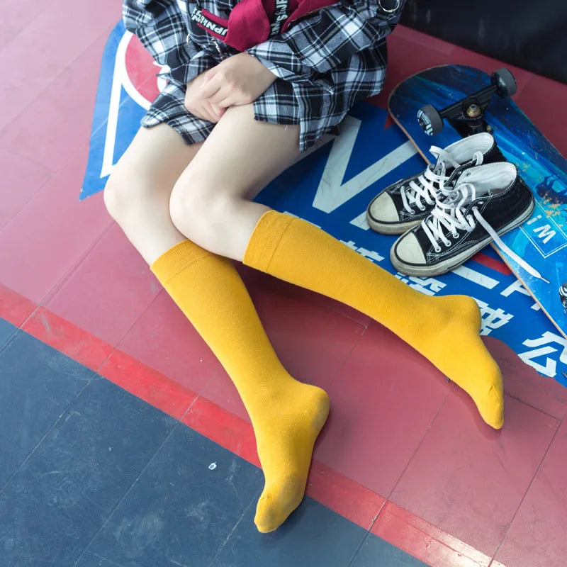 Cotton Spring Autumn Women Knee High Soild Color Socks Ladies Girl School Party Street Dancing Winter Knee Warm Sock For Women.