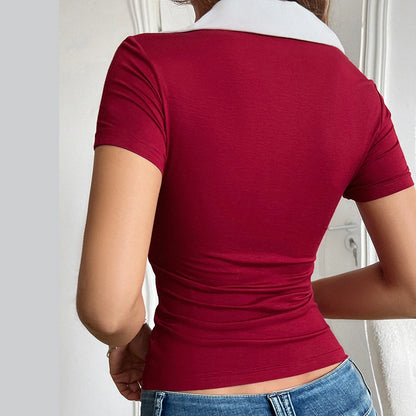 For Casual Outings Breathable Shirt Color Contrast Casual Daily Wear L M Retro Style Women's T-shirt Breathable