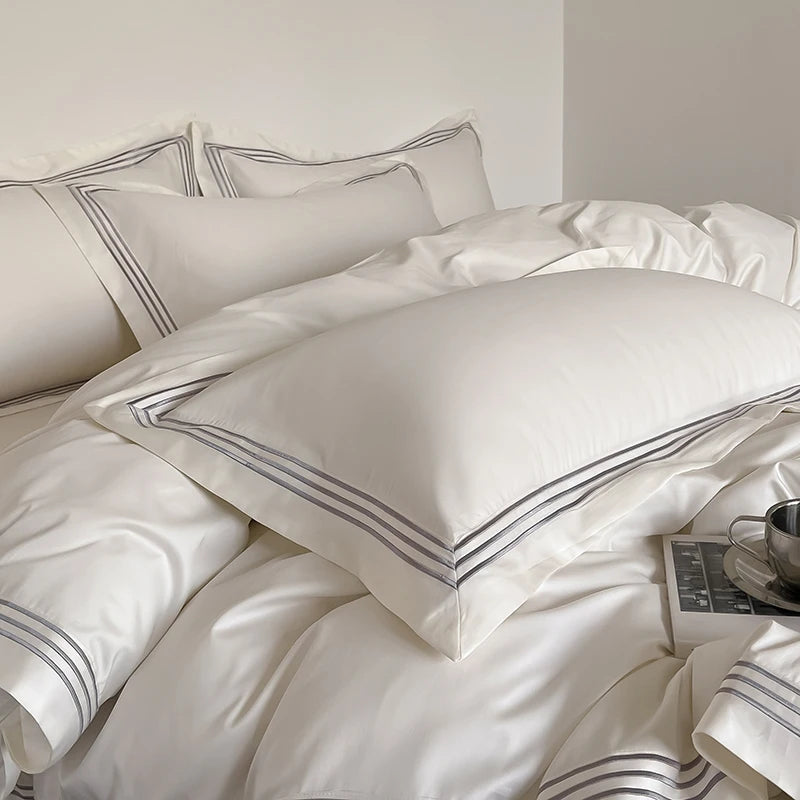 Luxury 1000TC Egyptian Cotton Solid Color Hotel Style Embroidery Bedding Set Duvet cover Set Flat/Fitted Bed Sheet Pillowcases.