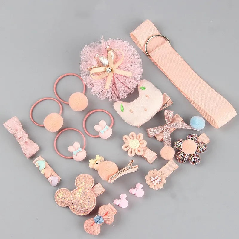 18 Pcs Hair Clip Set Cute Hair Accessories Girl Cartoon Hair Clip Headwear Bow Flower Animal Hairpin Hair Ring Box Not Included.
