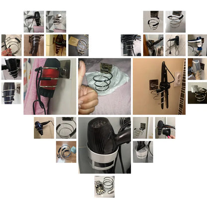 Haartrockner-Halter, Gebläse-Organizer, selbstklebend, zur Wandmontage, nagelfrei, ohne Bohren, Edelstahl-Spiralständer, Aufbewahrung für Badezimmer