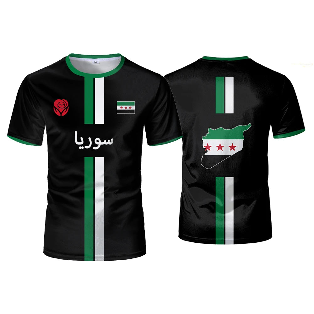 Syria Football T-Shirt Summer Sports Breathable Quick-drying Men's Tops Syrian Flag Map Print Short Sleeve Jersey Kid's Clothes.