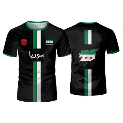 Syria Football T-Shirt Summer Sports Breathable Quick-drying Men's Tops Syrian Flag Map Print Short Sleeve Jersey Kid's Clothes.