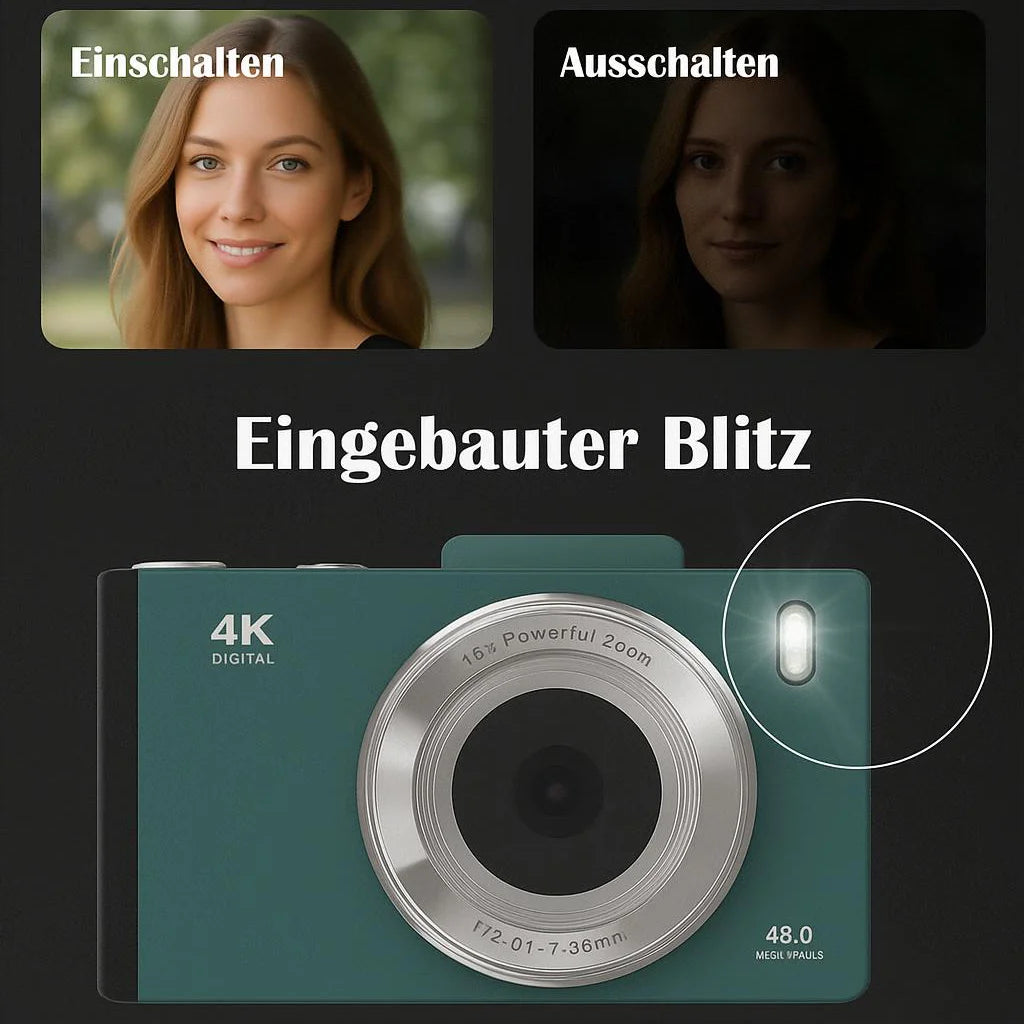 Retro Digital Camera with 48MP Dual Lens, 2.8 "IPS screen, 16X Zoom, Autofocus, OTG & SD Card Support, 64GB.