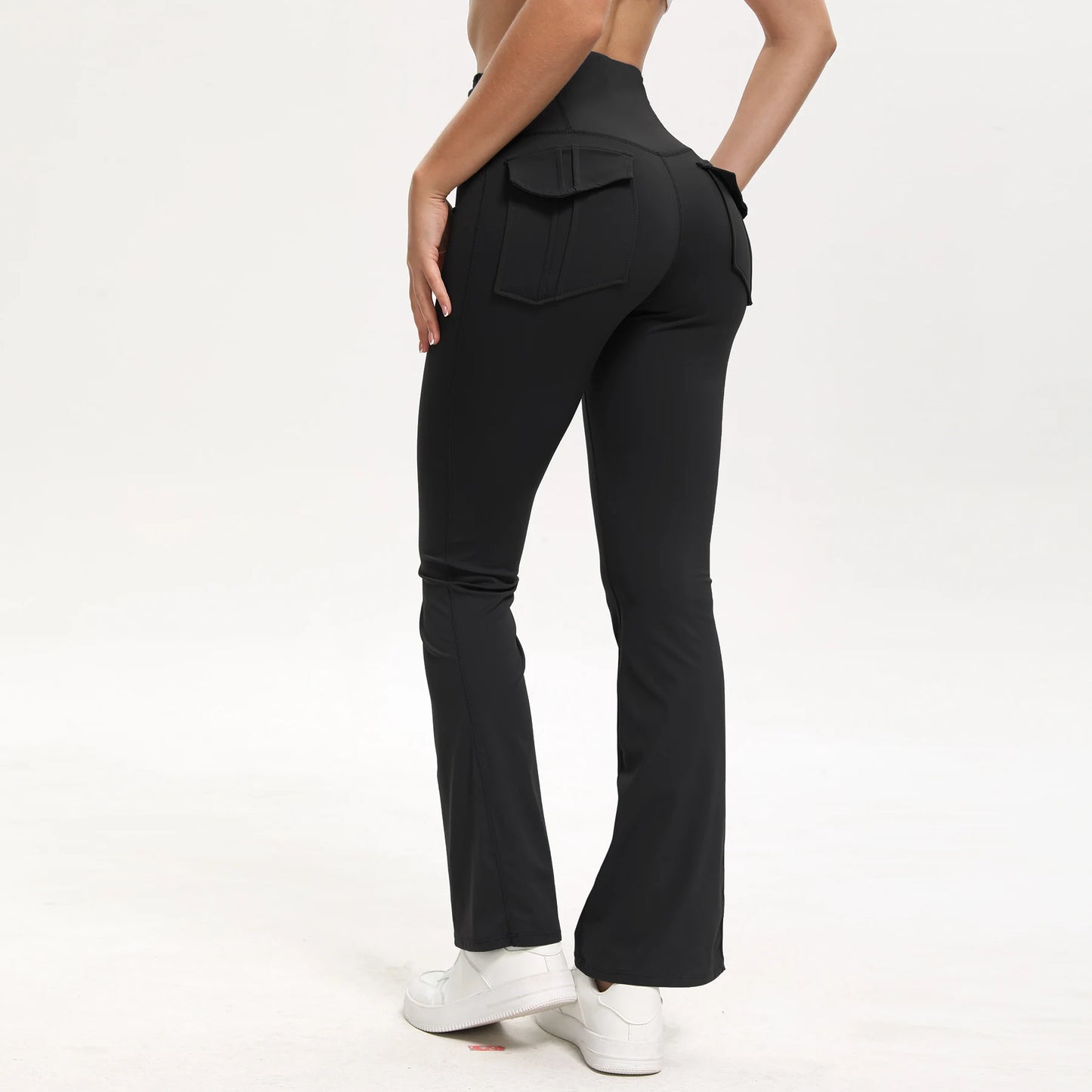 Damen-Leggings mit ausgestellten Taschen, weiche Yoga-Hose im Cargo-Stil, hohe Taille, schmale Hose, Fitness- und Bodybuilding-Sportbekleidung.