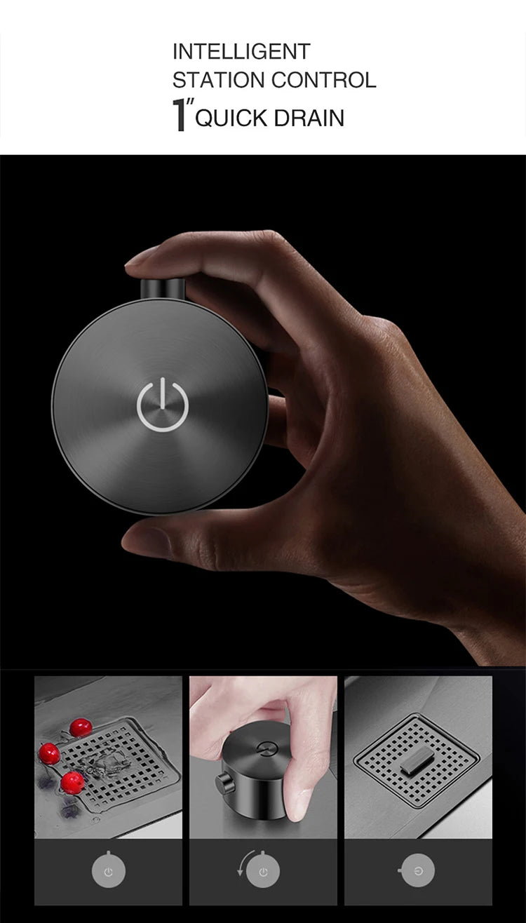 ASRAS Hidden Double Sinks Smart Purifying Kitchen Island Sinks Flip Cover Hidden 4mm Thickness Handmade kitchen Sinks