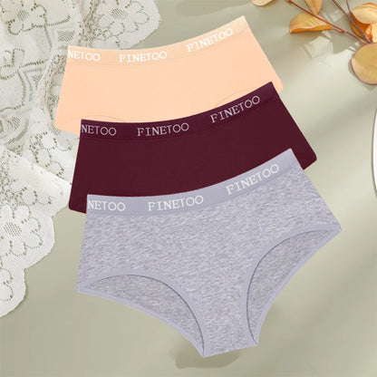 FINETOO 3Pcs Cotton Letter Belt Underwear Women's Panties Sexy Breathable Low Waist Briefs Female Stretch Comfortable Lingerie