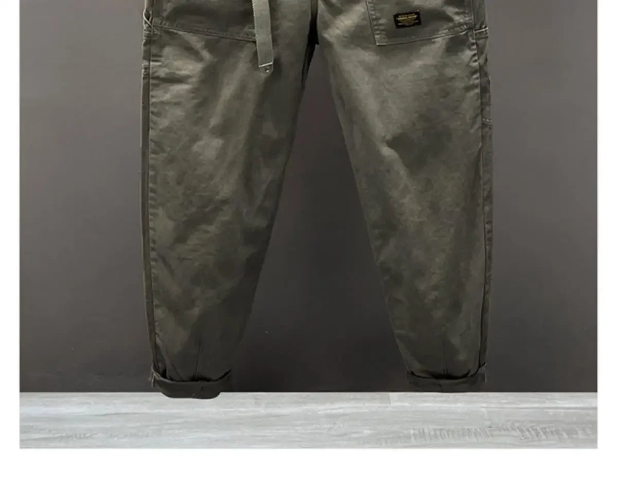 Autumn Summer Wide Leg Cotton Work Trousers Men's Cone Straight Loose Wear Resistant Pocket Pants Retro Wash Casual Workwear.