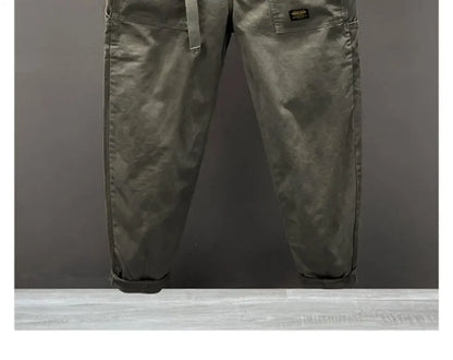 Autumn Summer Wide Leg Cotton Work Trousers Men's Cone Straight Loose Wear Resistant Pocket Pants Retro Wash Casual Workwear.