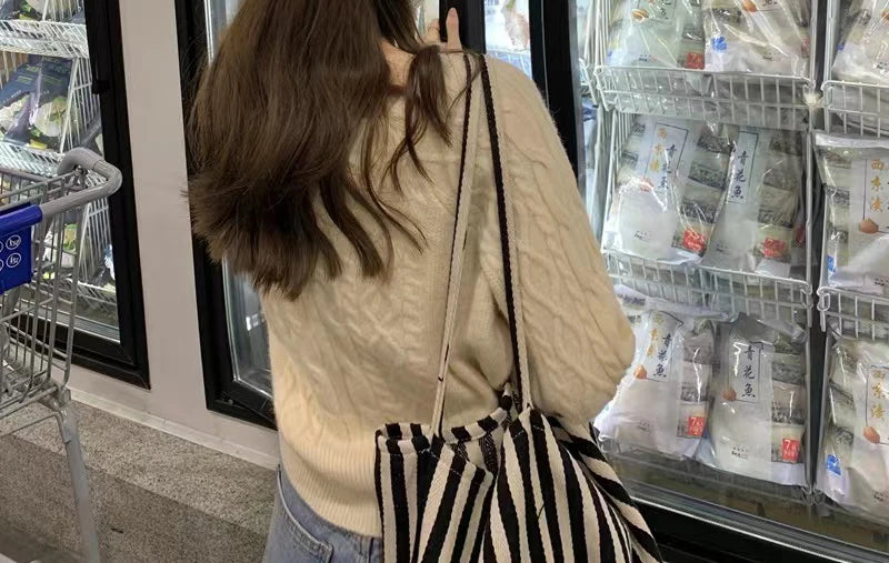 Frauen Square Neck Verdicken Rippe Pullover Laterne Hülse Lose Büro Stricken Pullover Frauen Herbst Winter Casual Feste Warme Pullover.