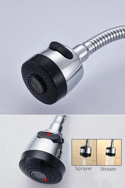 Chrome/black wall-mounted swivel, two-way spout, water stream sprayer, hot and cold water flexible hose kitchen mixer tap