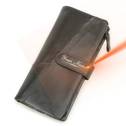 Contact's 100% Genuine Leather Wallet Women Long Coin Purse Hasp Design Clutch Bags Name Engraving Card Holder Wallets Cartera