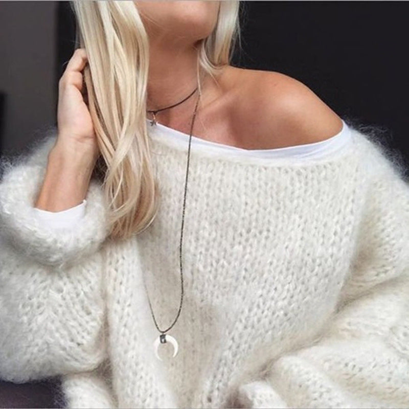 Frauen Pullover Gestrickte Lose Feste Pullover Regelmäßige Volle Hülse Dicke Splice Jumper Rundhals Casual Top 2023 Herbst Winter.