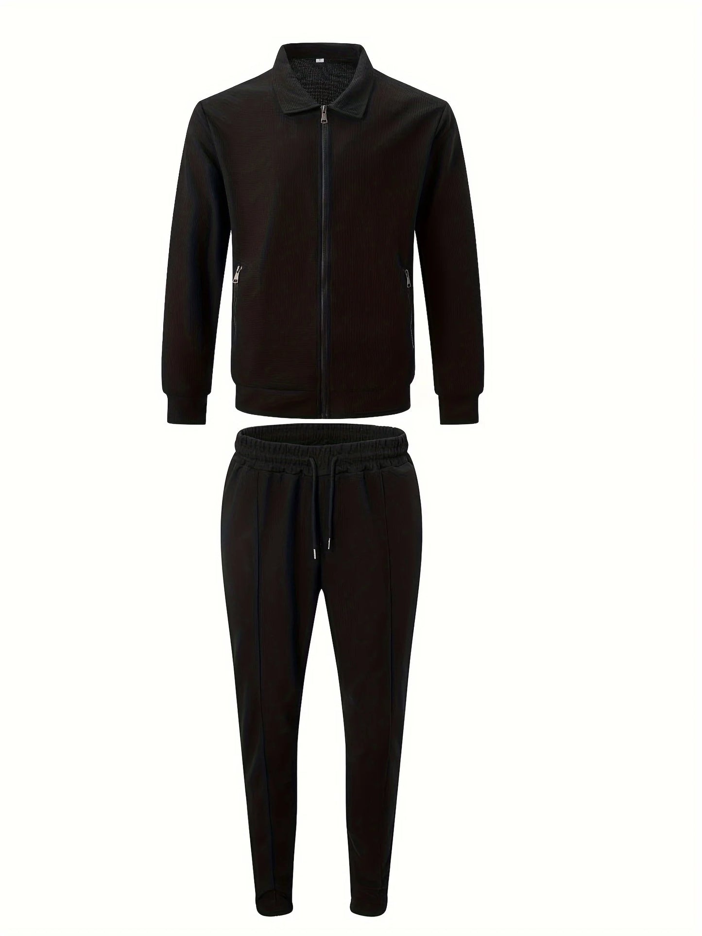 Men's Slim Fit Jacket with Zipper Pocket, Long Sleeved Sportswear, Cardigan Jacket Set, Long Pants, Elegant, two-Piece Set.