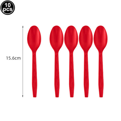 Solides rotes Thema, Einweggeschirr, rote Pappteller, Lebensmitteltablett, Tassen, Servietten, Löffel, Tischdecken, Hochzeit, Geburtstag, Party-Dekoration.