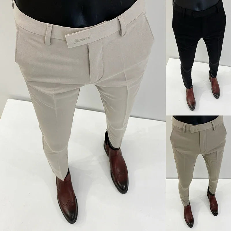 Men Suit Pants Formal Trousers Pantalone Hombre Stretch Slim Solid Color Casual Dress Full Length Pants Fashion New Men Clothing.