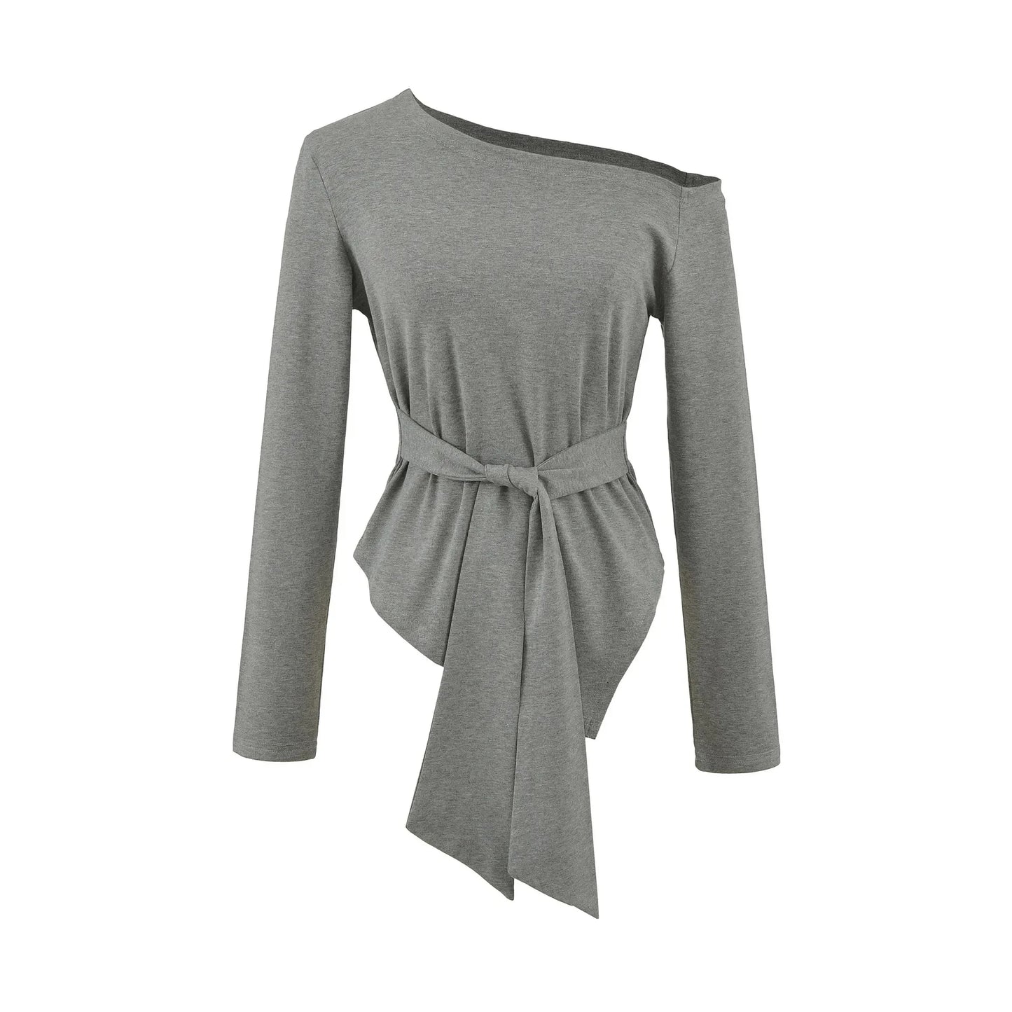 Sexy Long Sleeve T-Shirt Women's Waist Cinched Shoulder Bared Strap Design Autumn 2025 Irregular Halter Neck Top for Trendy Girl