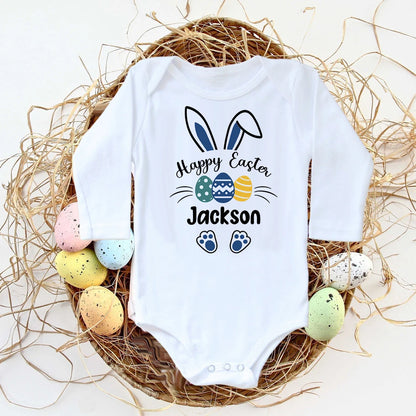 Personalisierter Ostern-Baby-Body mit individuellem Namen, Säuglings-Outfits, Kleidung, Junge, Mädchen, Urlaub, Party, Overall, niedlicher Hase, Neugeborenen-Strampler.
