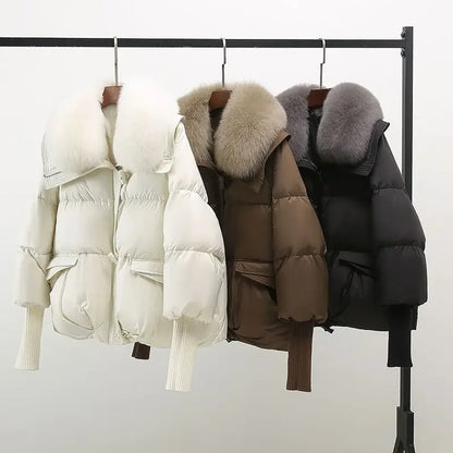 2025 Winter Neue Unten Kurze Gepolsterte Jacke Frauen Parkas Pelz Kragen Dicke Baumwolle Mäntel Kleidung Schwarz Casual Oberbekleidung Weibliche neue.