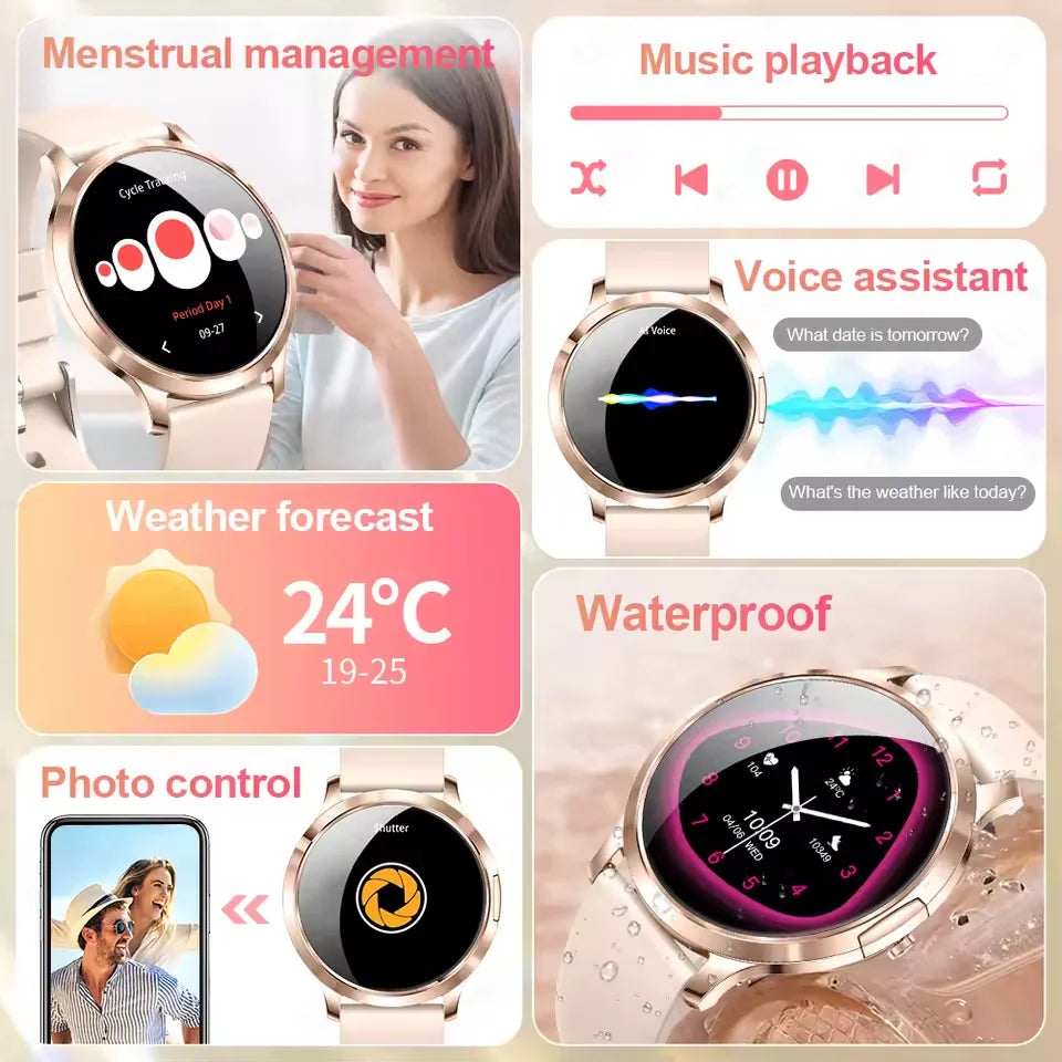 2025 New Smart Watch For Women AMOLED Screen Watches IP68 Waterproof Heart Rate Monitor Ladies Call Smart watch For Android ios.
