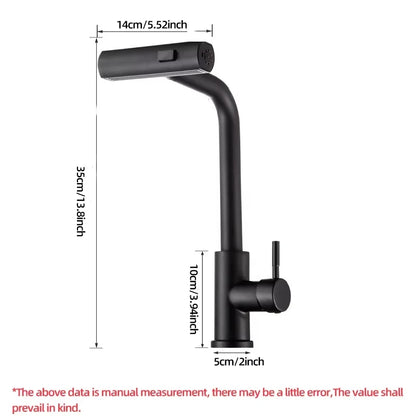 Gunmetal grey pull-out kitchen sink faucet, water flow spout, stainless steel, hot and cold water mixer, deck mounted faucet