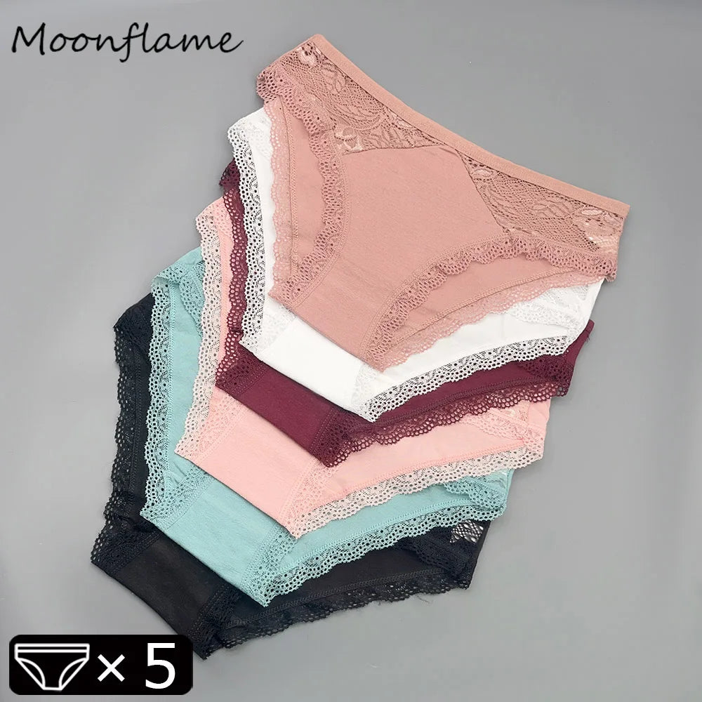 Moonflame 5 Pcs Seamless Cotton Briefs Sport Comfortable Solid Color Women's Panties