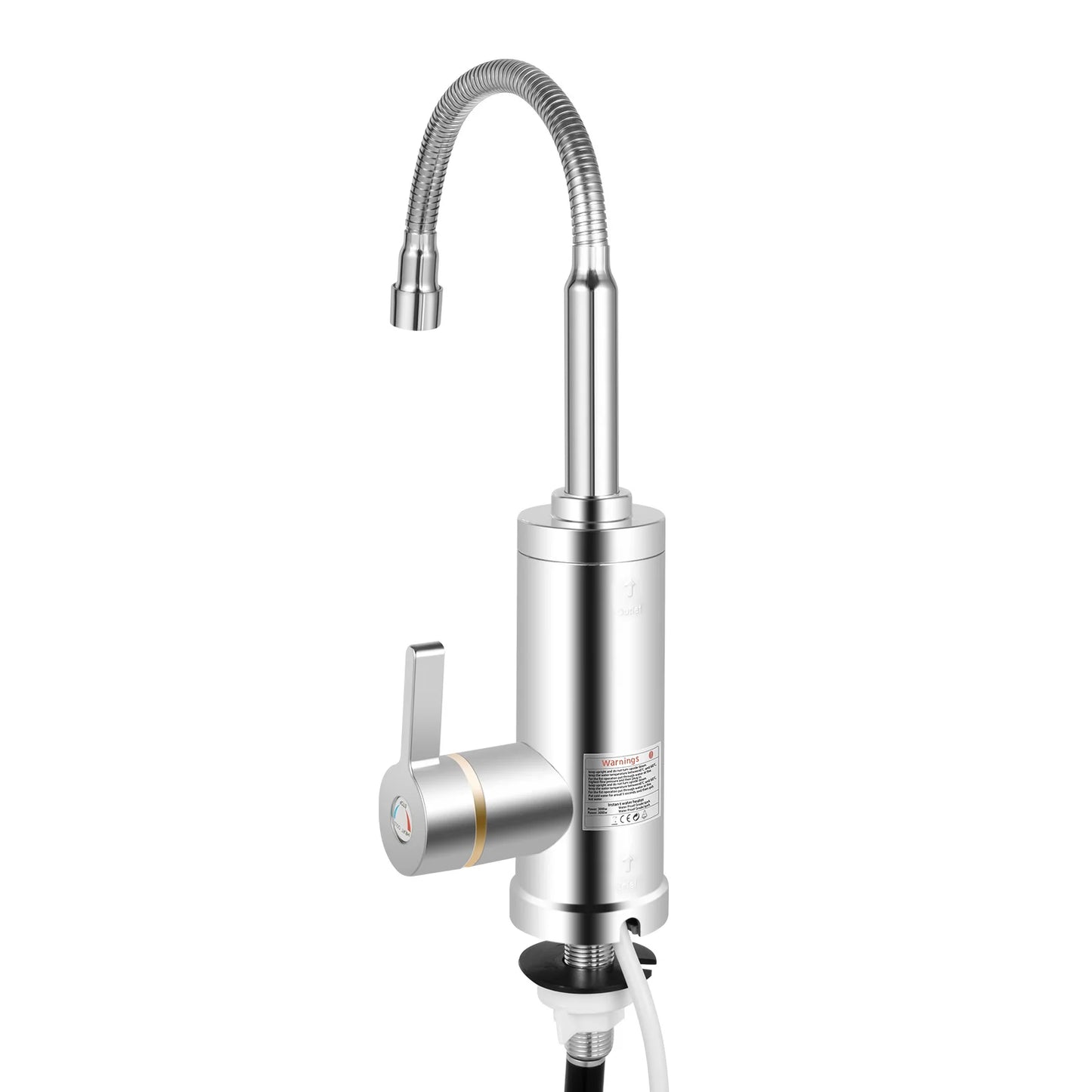 360° Rotating Electric Water Heater Faucet,Stainless Steel Hot Water Faucet W/ Inlet & Outlet Pipes and LED Display,Silver
