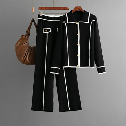 Women Sweater 2 Piece Suit Pullover Knitted Wide Leg Pants Muslim Sets Knitwear Single Breasted 2025 Outfits Autumn Winter.