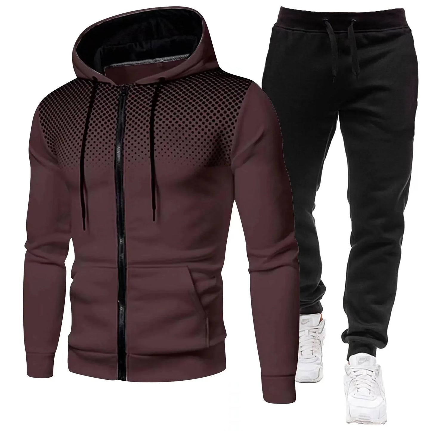 Mode Druck Trainingsanzug für Männer Zipper Mit Kapuze Sweatshirt und Jogginghose Zwei Stücke Anzüge Männlich Casual Fitness Jogging Sport Sets.