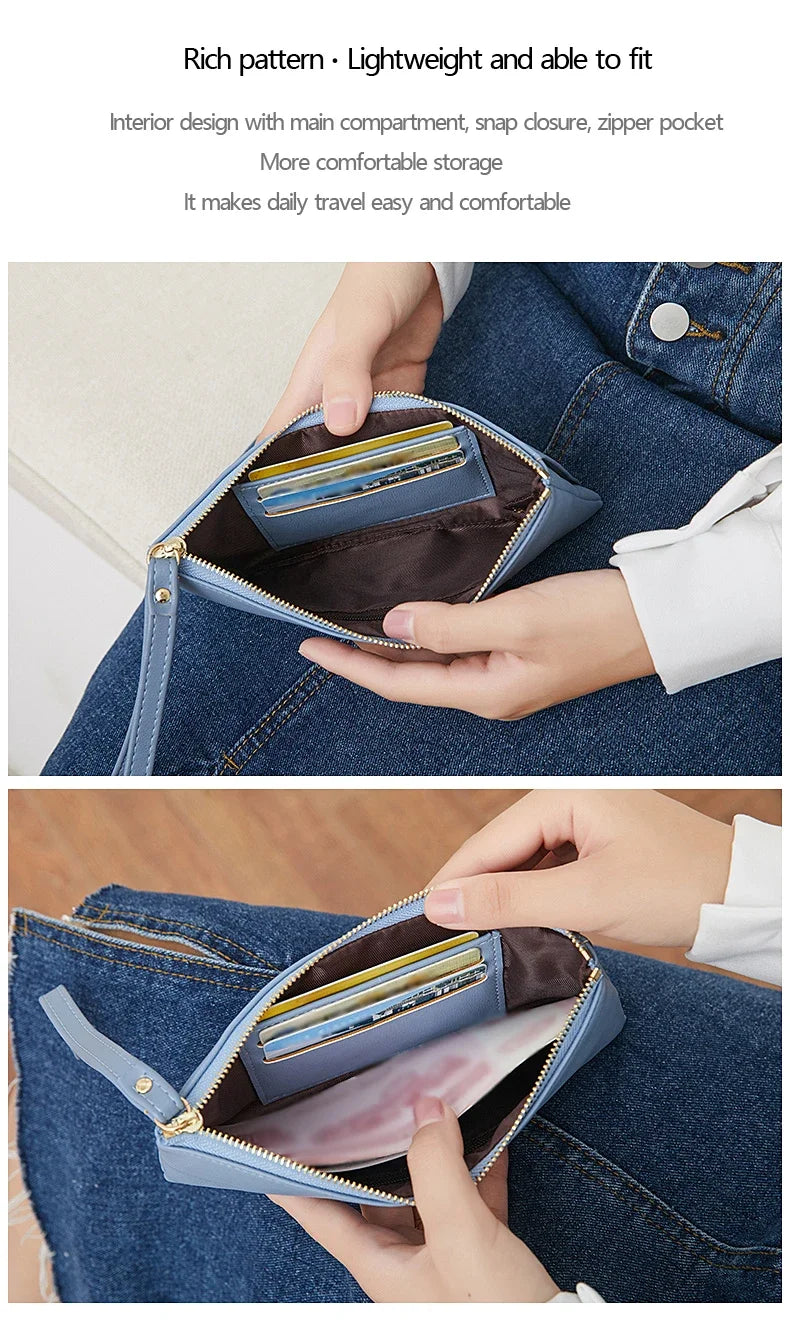 MIYIN Simple and Fashionable Women's Ultra Thin Long Wallet Solid Color PU Leather Zipper Wallet Large Capacity Portable Handbag.