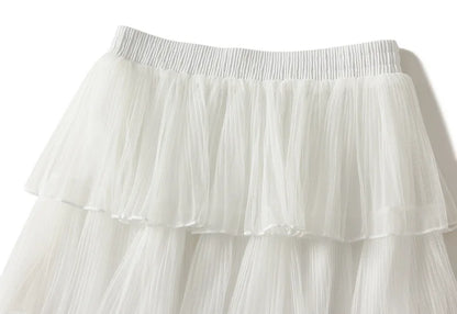 Beiyingni Woman Mesh Long Midi Cake Skirt Solid Color Elegant French Tiered Fairy Tulle Skirts Khaki Casual High Waist Faldas.
