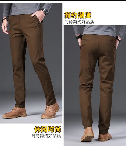 Cotton Men's Casual Pants Straight Stretch Trouser Male Fashion Slim Business Dress Golf Office Spring Autumn Khaki Black Formal