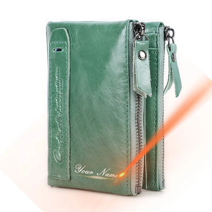 CONTACT'S Genuine Leather Short Wallets for Women Luxury Designer Coin Purse Female Money Clip Card Holder Customize Men Wallets