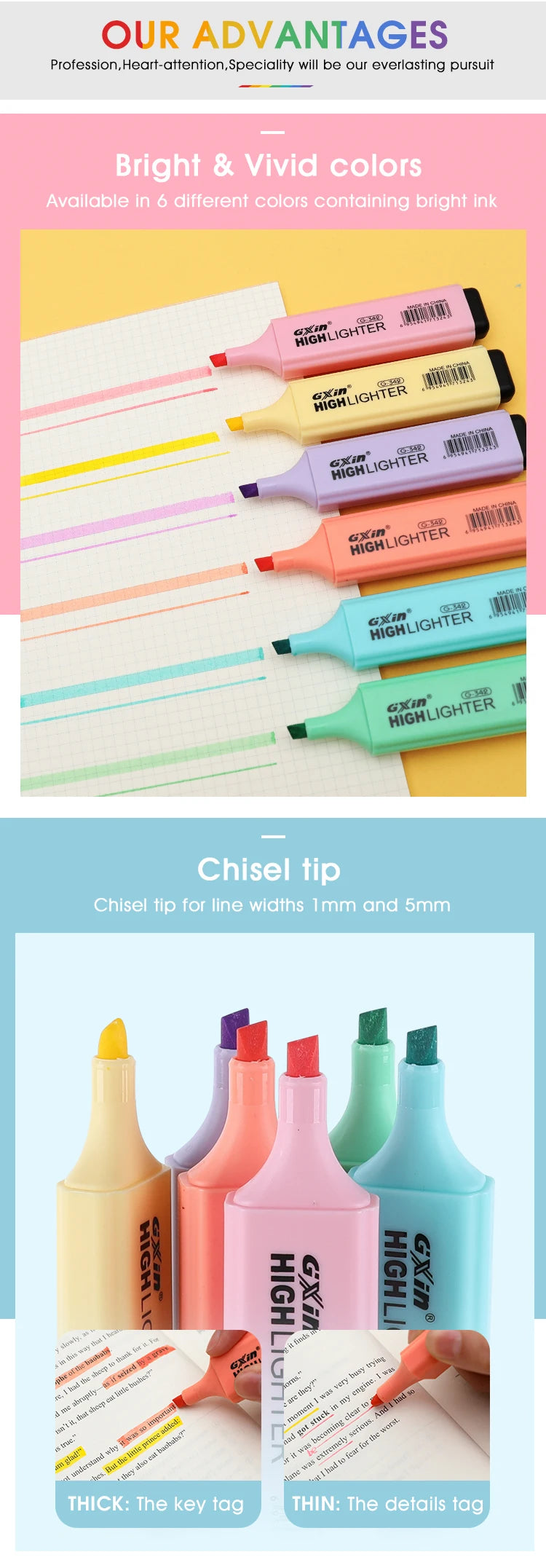 6 PCS Highlighter Marker 6 Fluoreszierende Makronen Farben, Hohe Qualität Rechteckige Marker Student Schreibwaren Büro Schule Kunst Verwenden.