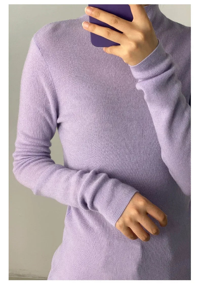 100% Ultra-fine Merino Wool Sweater Autumn and Winter Loose and Simple Semi-turtleneck Wool Bottoming Shirt Multi-color Sweater.