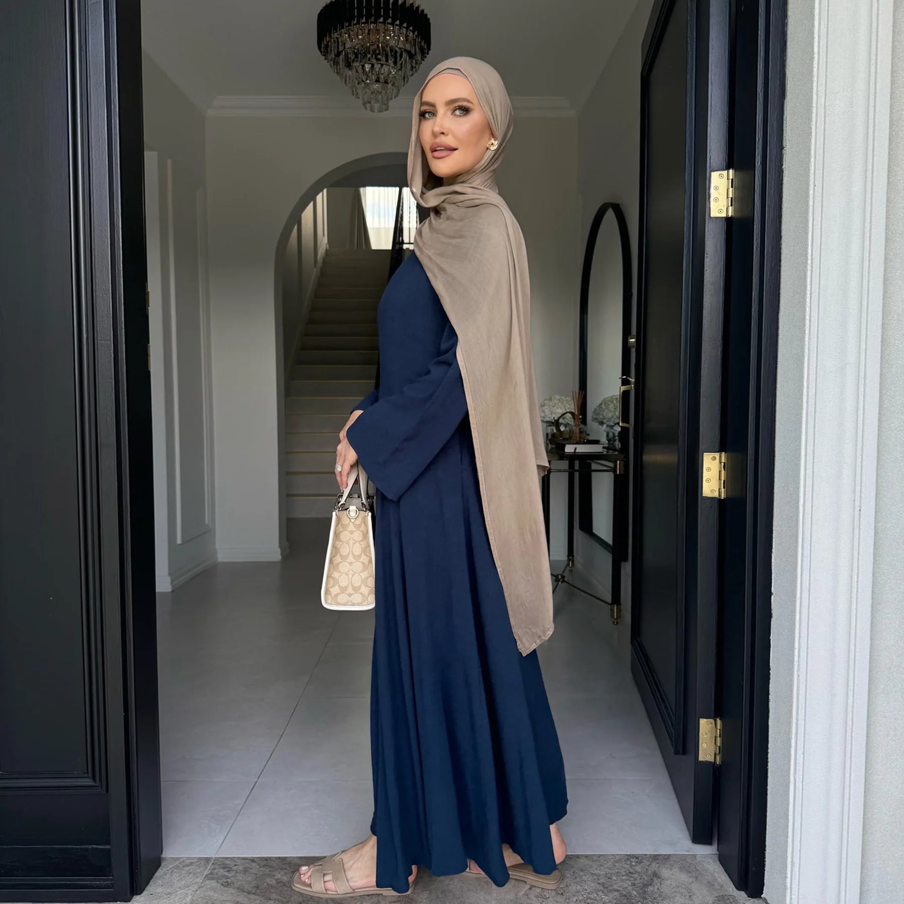 2025 Summer Arabic Muslim Women Modest Dress Eid Dubai Plain Abaya Islam Party Outfit Elegant Holiday Dresses Turkey Kaftan Robe.