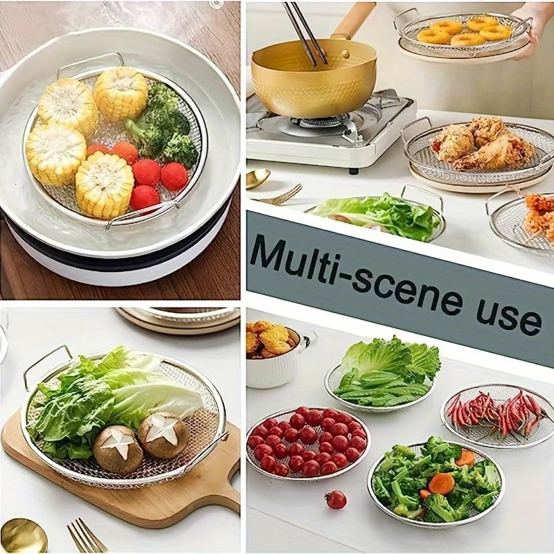 tainless Steel Filter Tray,Reusable Round Mesh Basket,Frying Grilling,Kitchen Strainer,Fruit vegetable water filter basket.