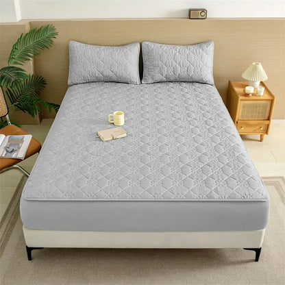 Flower Pattern Adjustable Fitted Sheet Quilted Cotton Fabric Mattress Protector With Elastic Band 90/120/150/180 Solid Color Bed