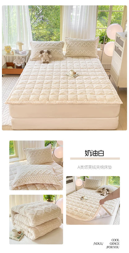 Winter Taft Velvet Mattress Topper Pad Fleece Bedspread Fold Non-slip Thin Tatami Mat Student Dormitory Bed Sheet Mattress Cover