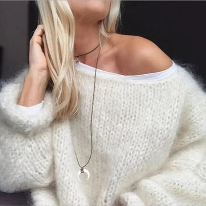 Frauen Pullover Gestrickte Lose Feste Pullover Regelmäßige Volle Hülse Dicke Splice Jumper Rundhals Casual Top 2023 Herbst Winter.
