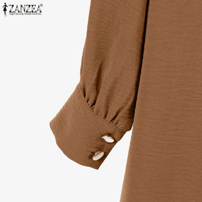 ZANZEA Muslim Abaya Suit Elegant Women Matching Sets Fashion Long Shirt Tops & Wide Leg Pants Ramadan Outfits Urban Tracksuits